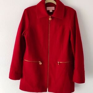 Red Michael Michael Kors coat zipper front